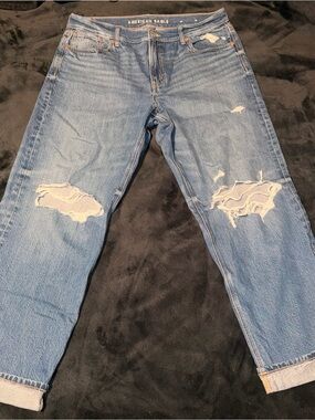 American Eagle Outfitters Women’s Mid-rise Blue Distressed Stovepipe Jeans
